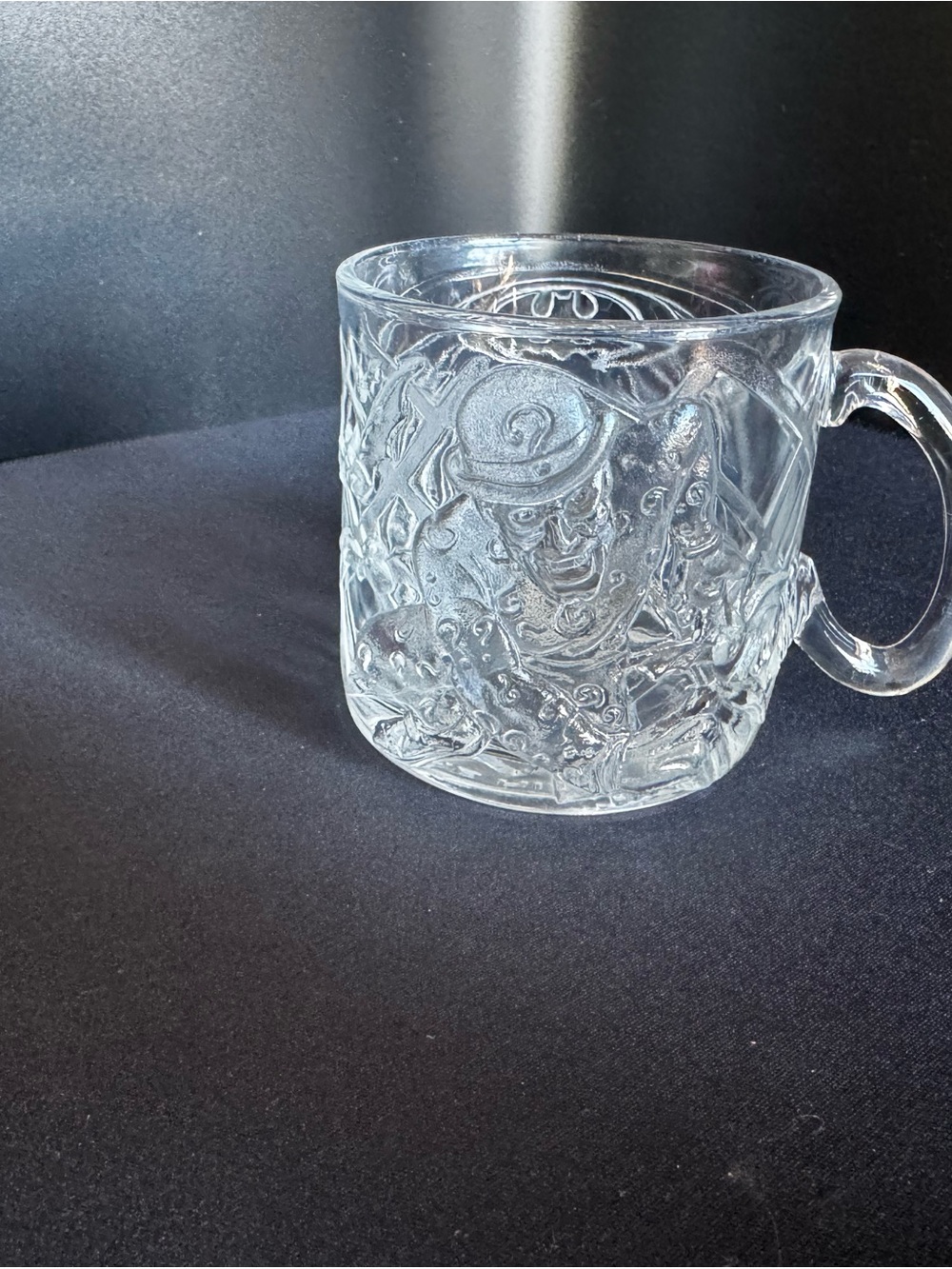 McDonald's Joker Batman Forever Clear Embossed Glass Mug